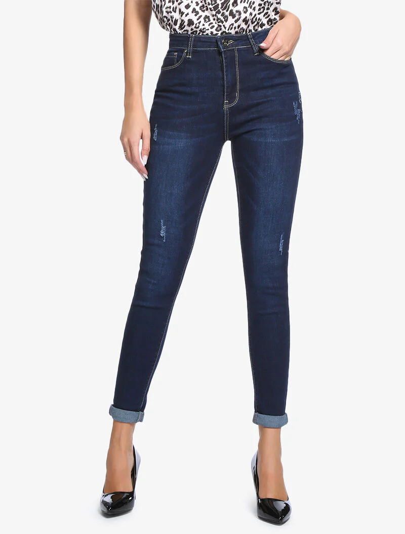 Basis skinny jeans met merk - blauw denim
