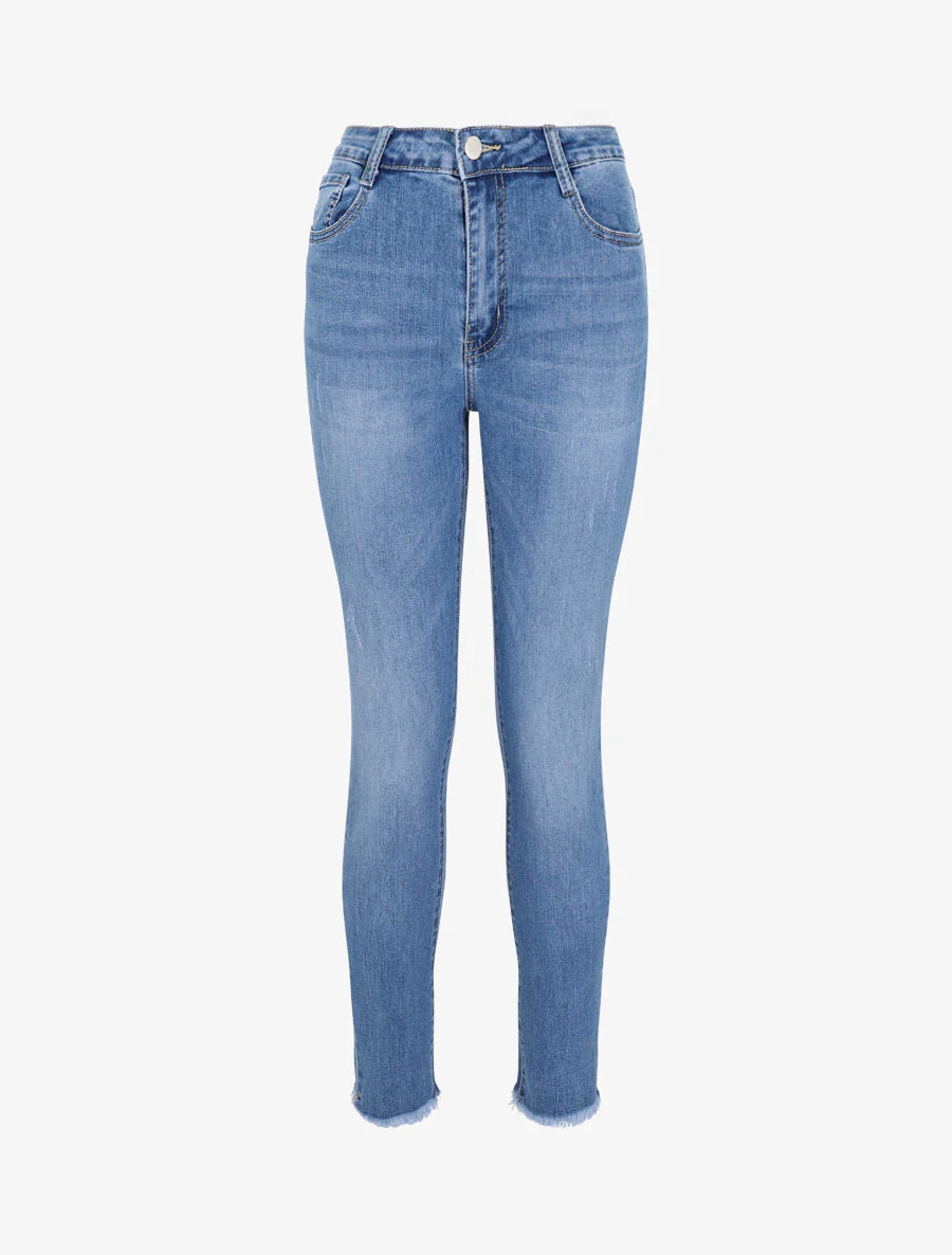 Slim fit jeans grote maat met onafgewerkte randen - Lichtblauw