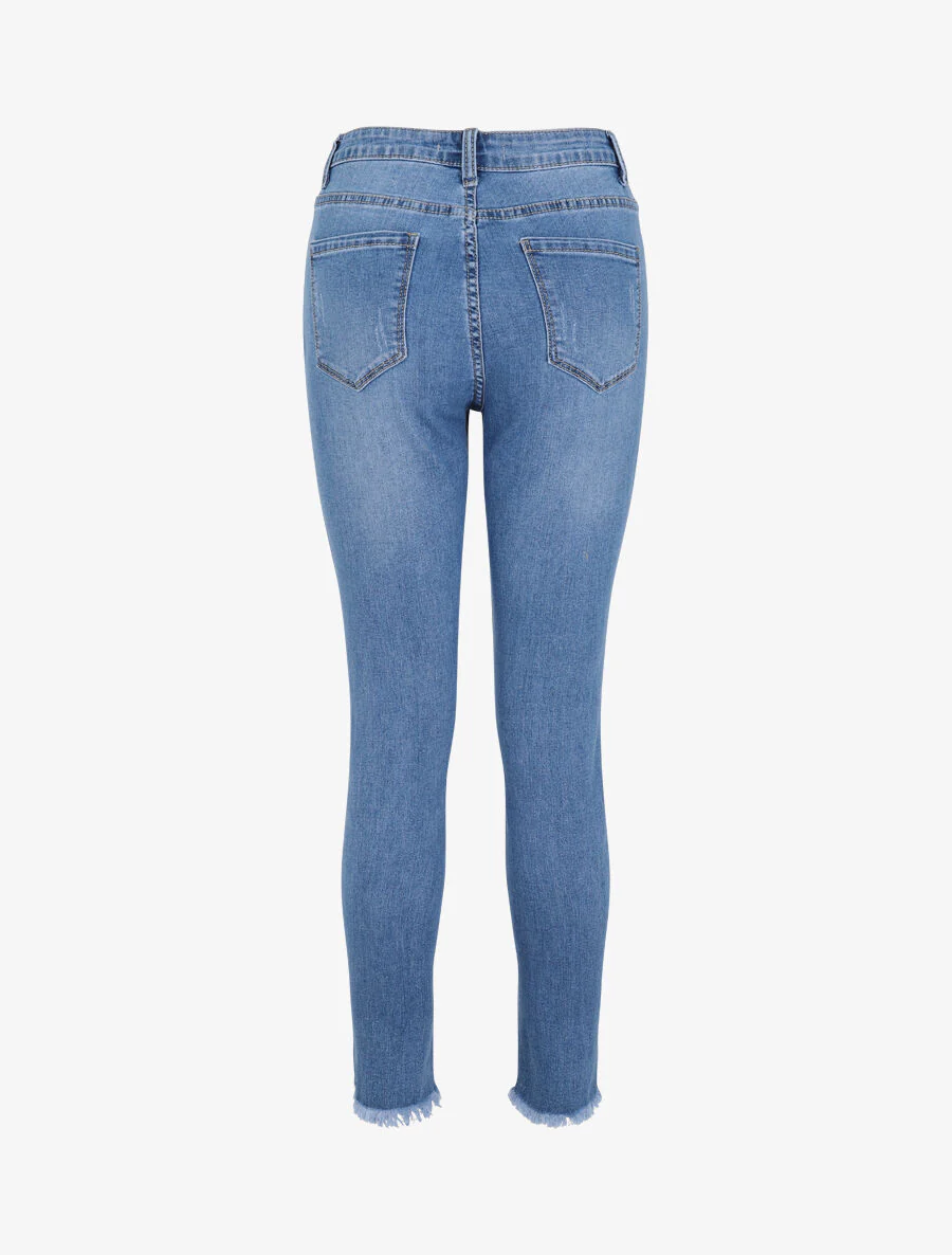 Slim fit jeans grote maat met onafgewerkte randen - Lichtblauw - Image 2