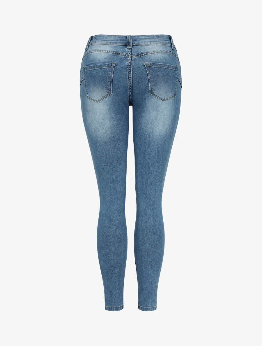 Slim fit push up jeans met scheuren - Blauw denim - Image 2