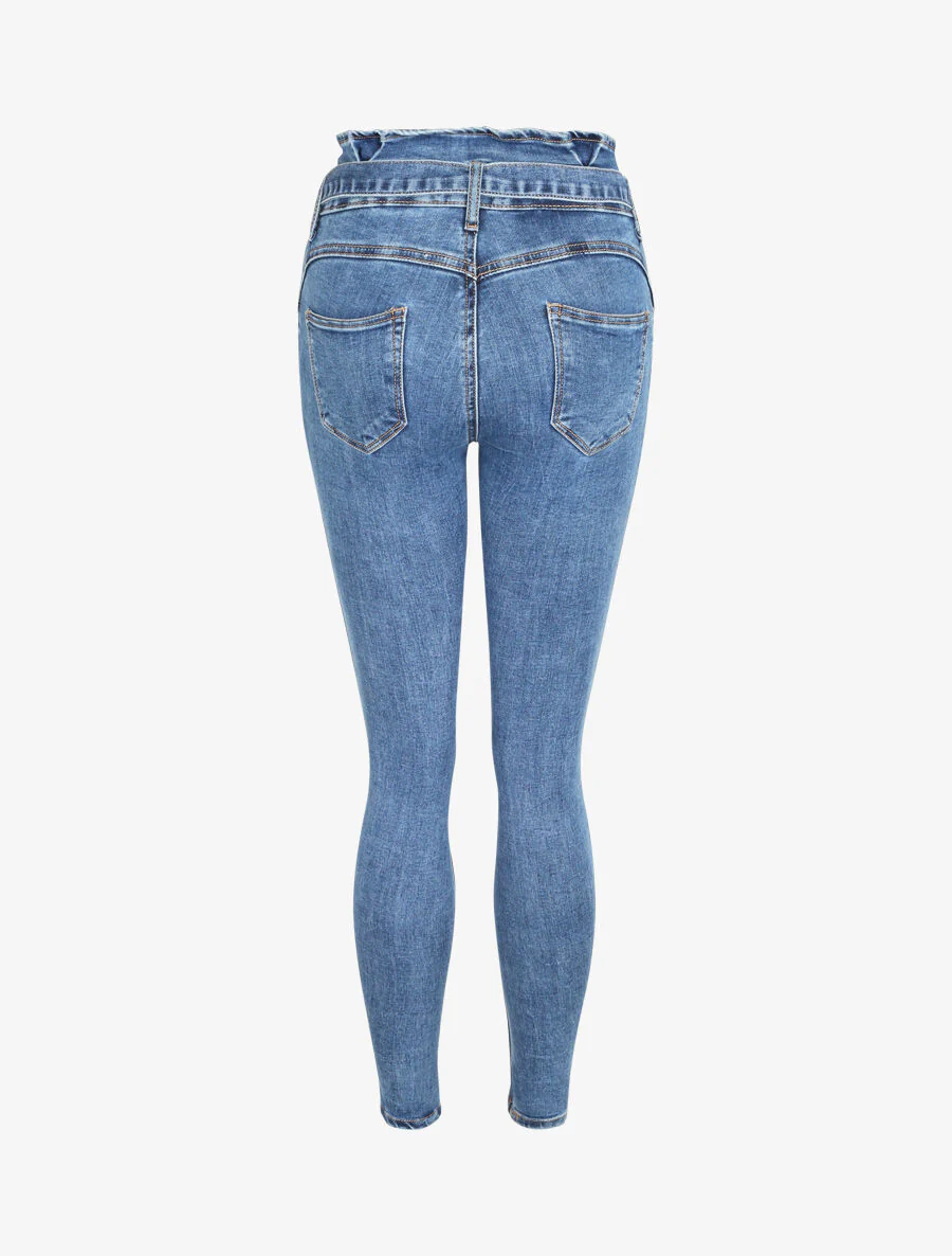 Jean ultra skinny met ruches aan de taille - Blauw denim - Image 2