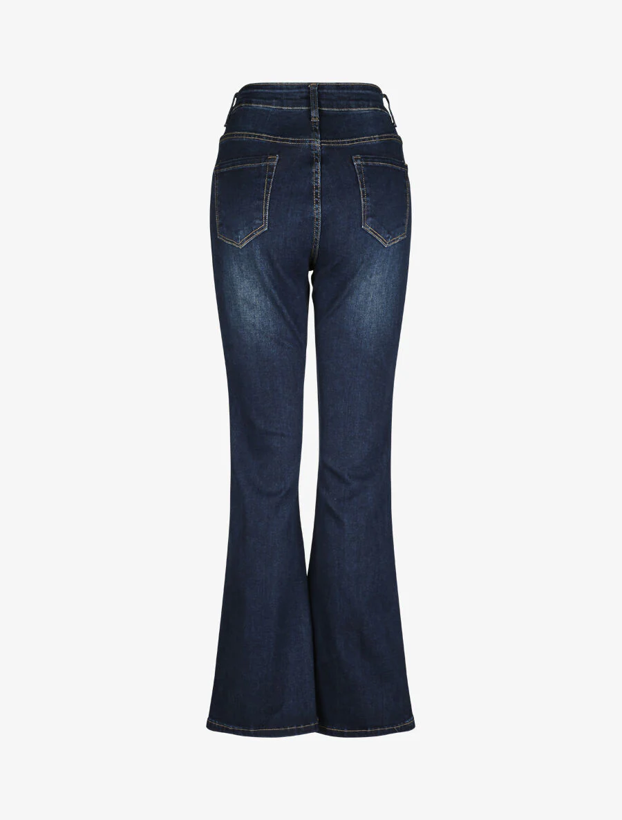 Jean met hoge taille en uitlopende pijpen - Donker denim - Image 2