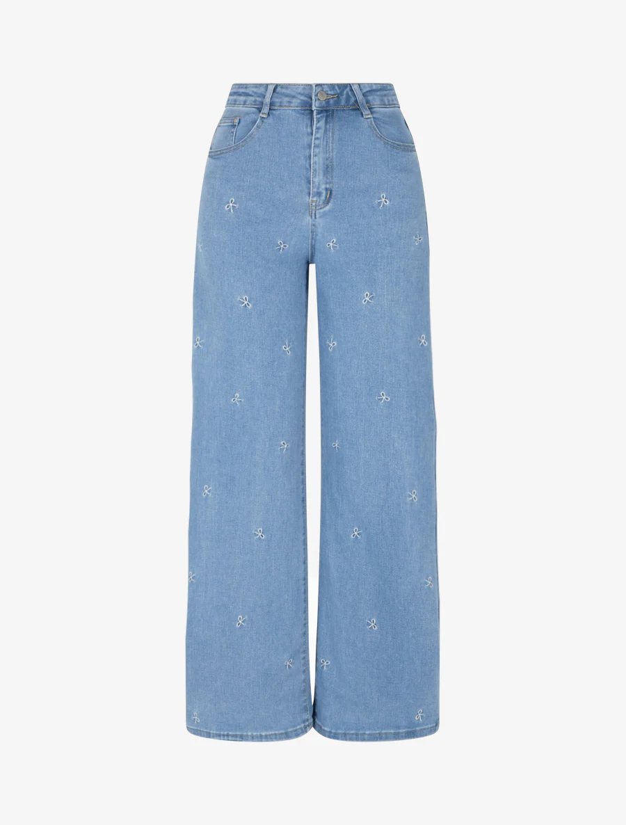 Jeans met borduursel van strikmotief - Blauw
