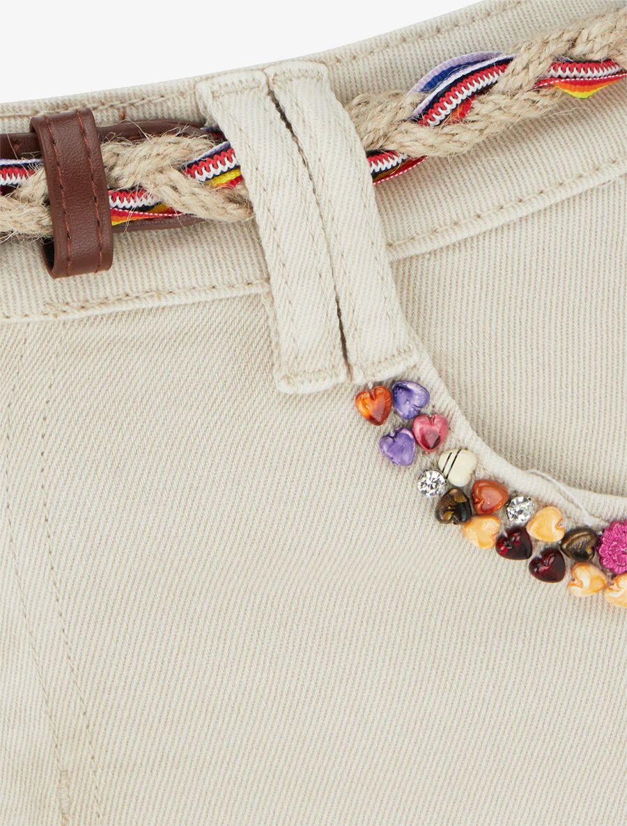 Jeans met fantasieparels en riem - Beige - Image 3