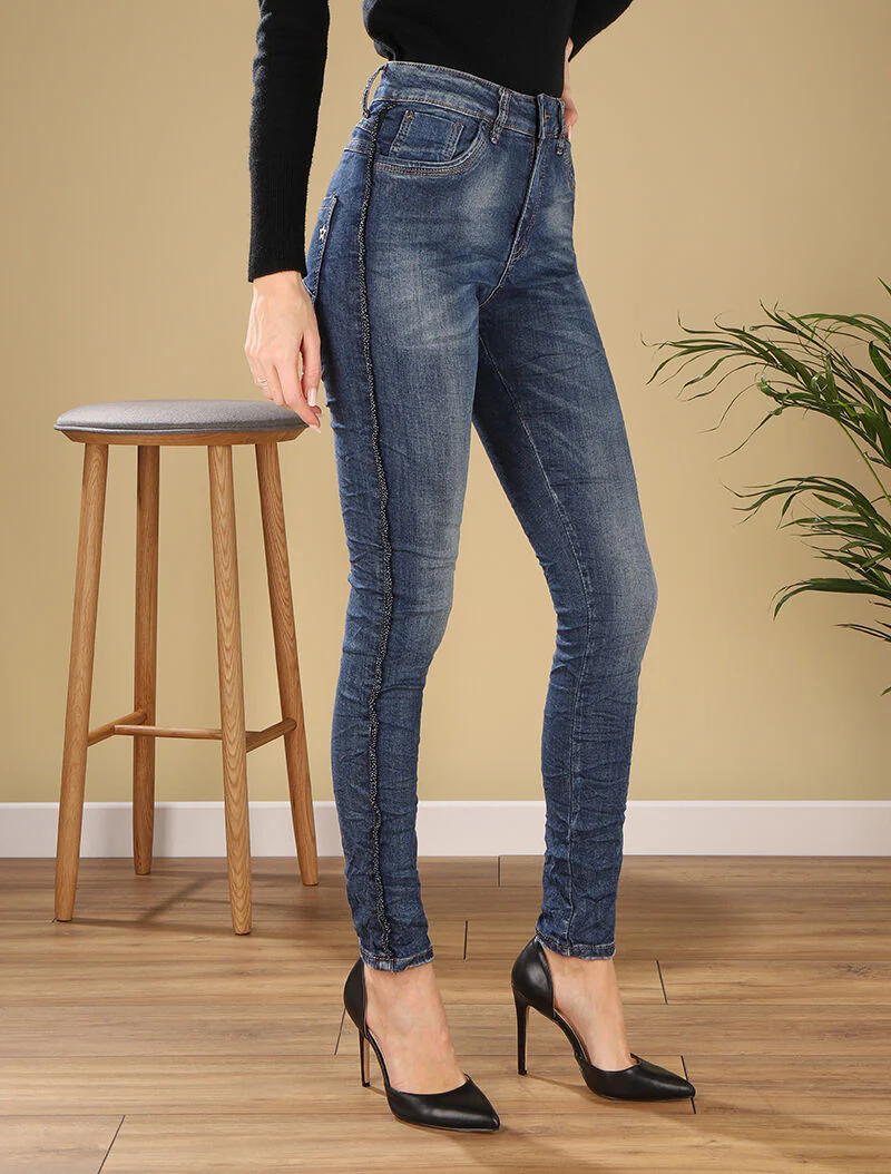 Jean met parelrand - donker denim - Image 4
