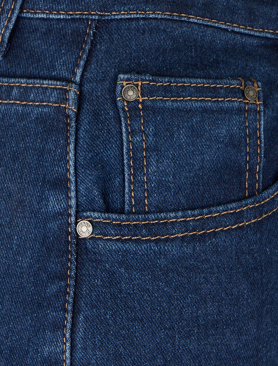 Jeans met wijd uitlopende pijpen, hoge taille en omslagboorden. - Blauw - Image 3