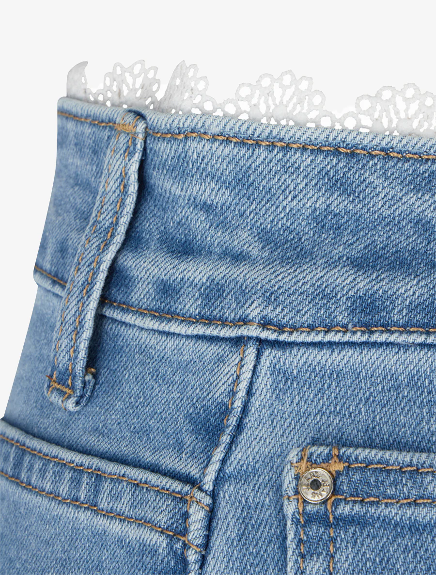 Jeans met wijde pijpen, kanten boord en taille - Blauw - Image 3
