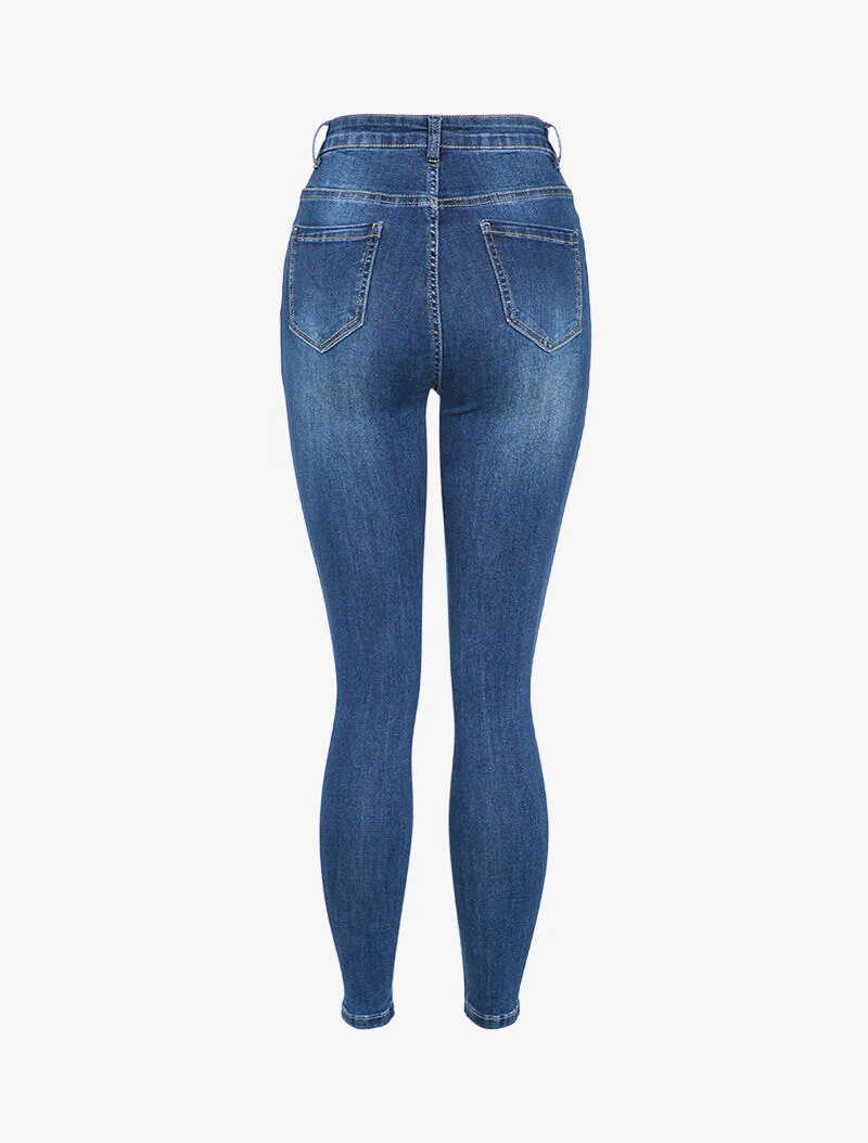 Hoge taille skinny jeans gewassen - Blauw denim - Image 2