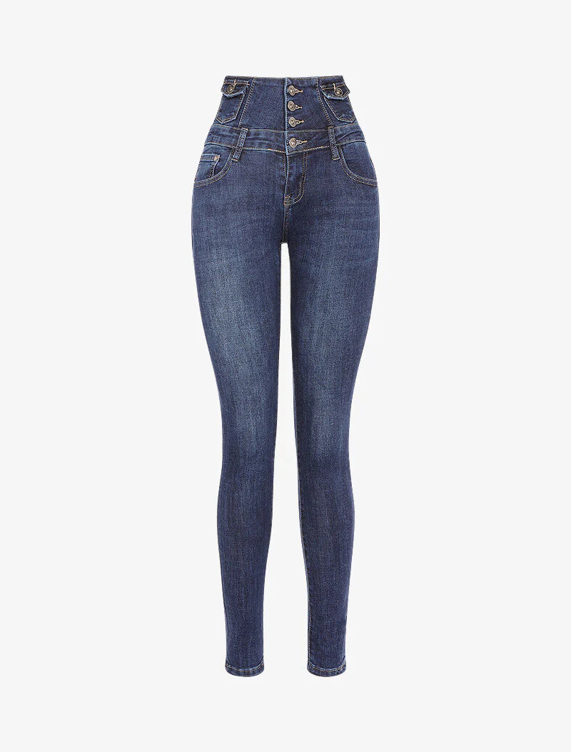 Skinny jeans met empire taille - denim - blauw denim