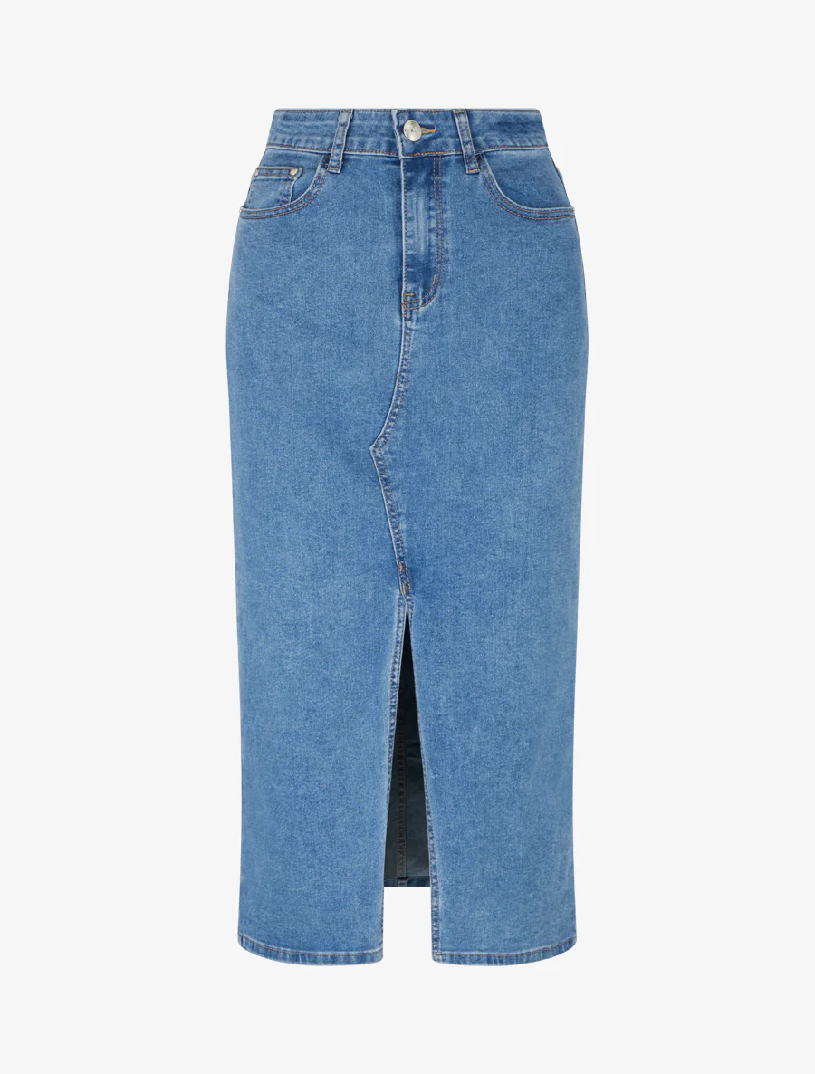 Jeansrok met split aan de voorkant - Blauw