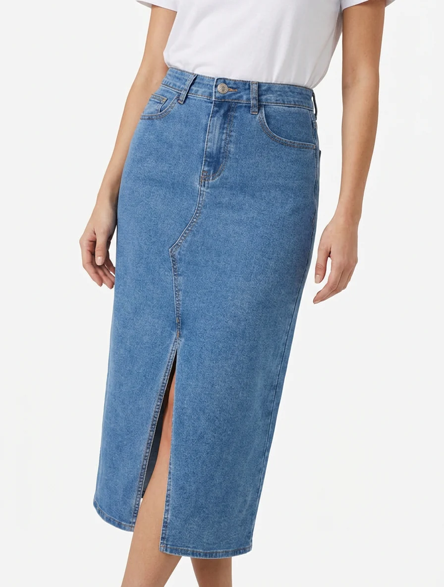 Jeansrok met split aan de voorkant - Blauw - Image 4