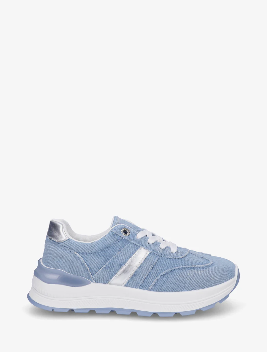 Jeanssneakers met band en contrasterende hielversteviging - Lichtblauw