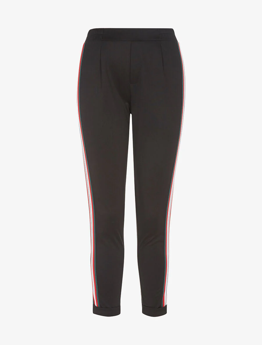 Joggingbroek 7/8 lijnen aan de zijkanten - zwart/rood