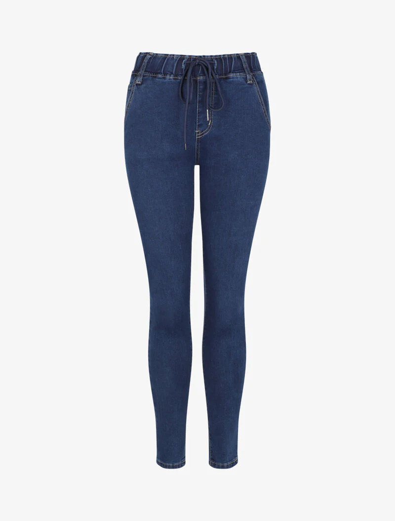 Skinny jogpant met gestileerde taille - Blauw denim