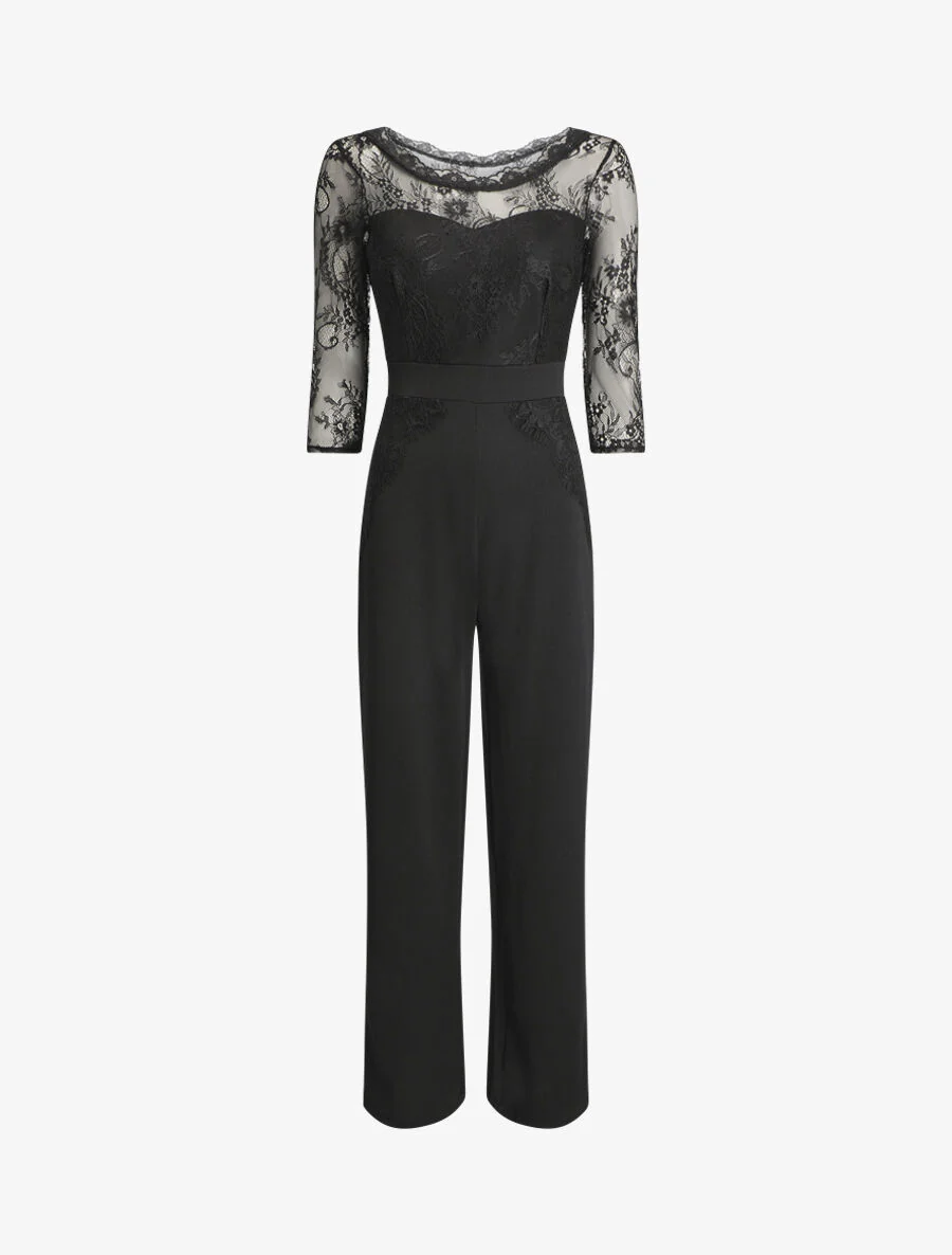 Jumpsuit met kanten mouwen - Zwart