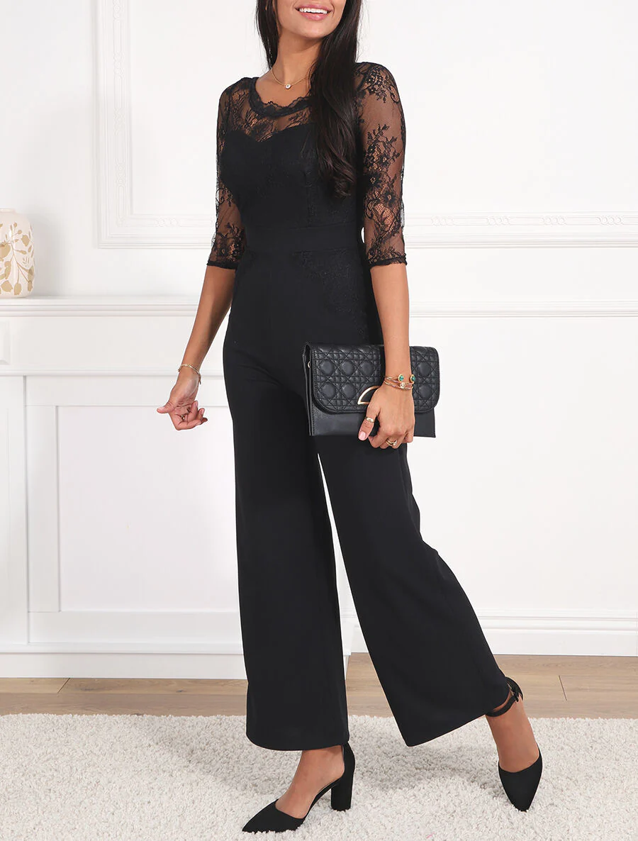 Jumpsuit met kanten mouwen - Zwart - Image 4