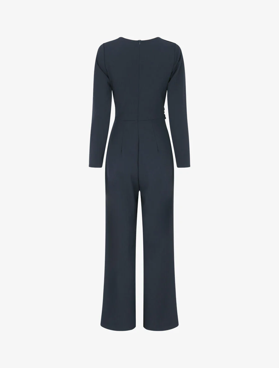 Jumpsuit met riem en omslagkraag - Donkerblauw - Image 2