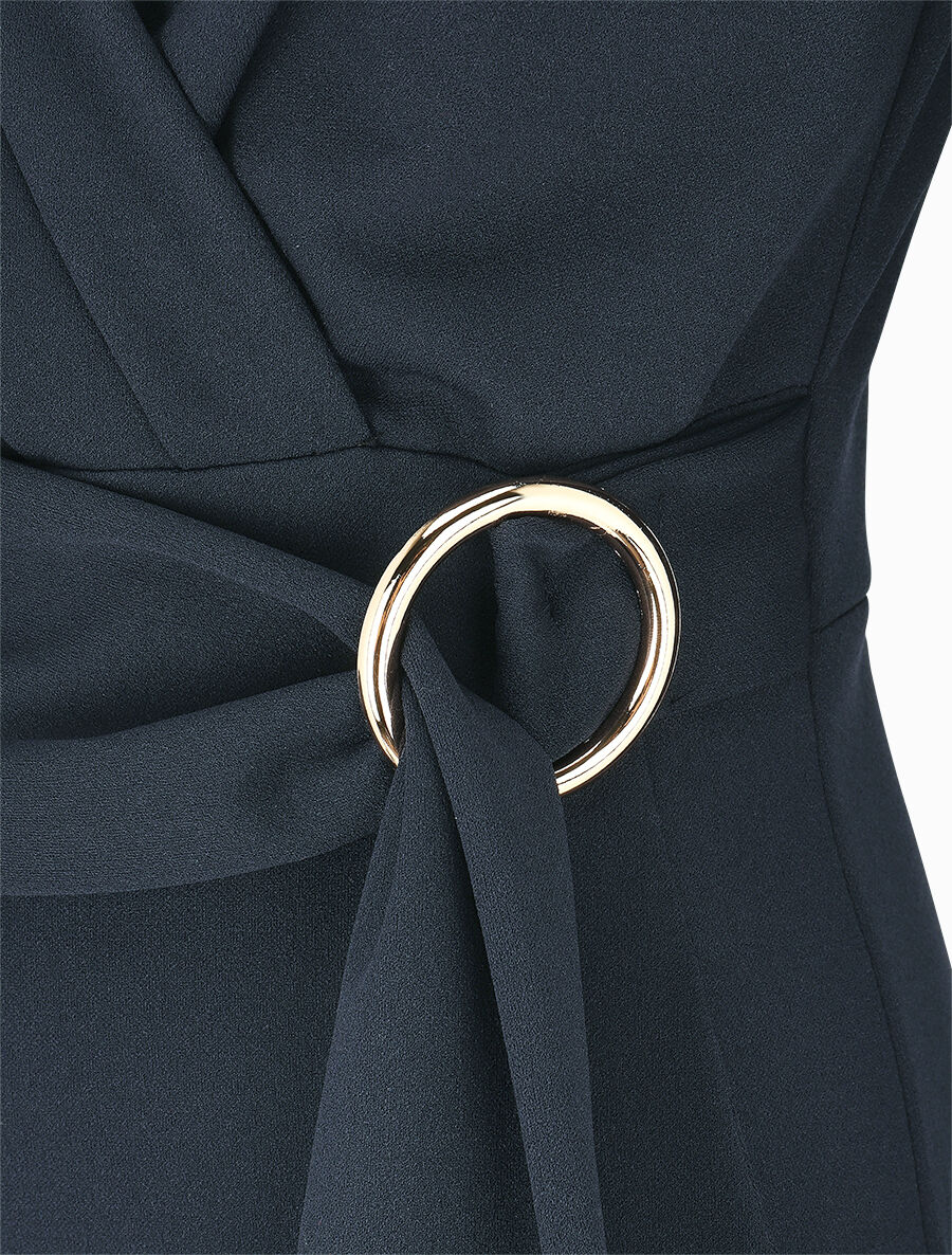 Jumpsuit met riem en omslagkraag - Donkerblauw - Image 3