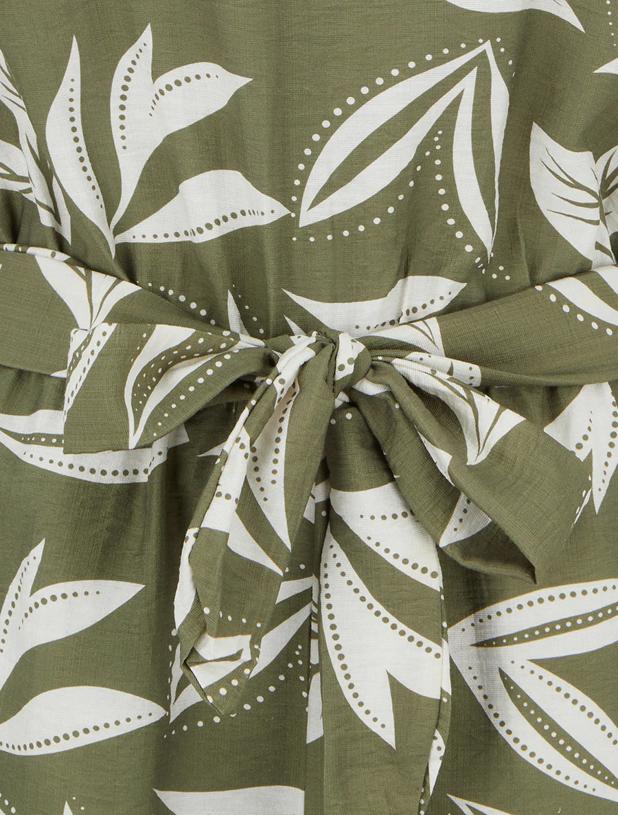 Jumpsuit met ruches mouwen en bladprint - Kaki - Image 3