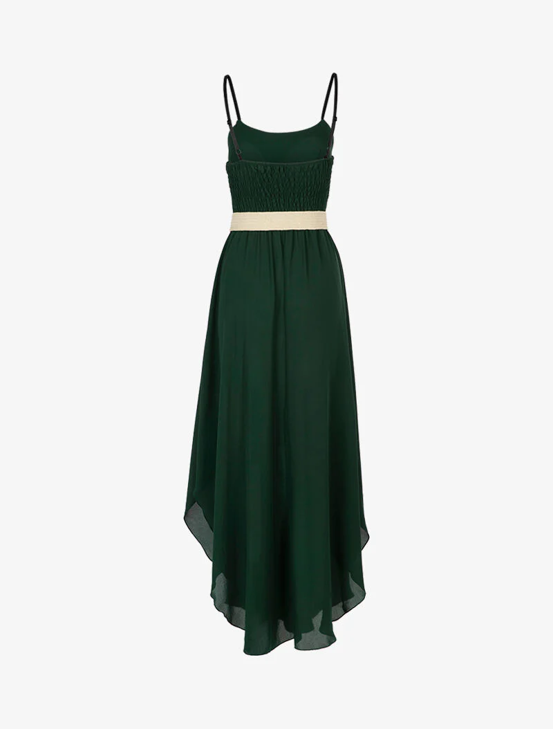 Jurk met chiffon effect afgeronde lage uitsnijding - Flessengroen - Image 2