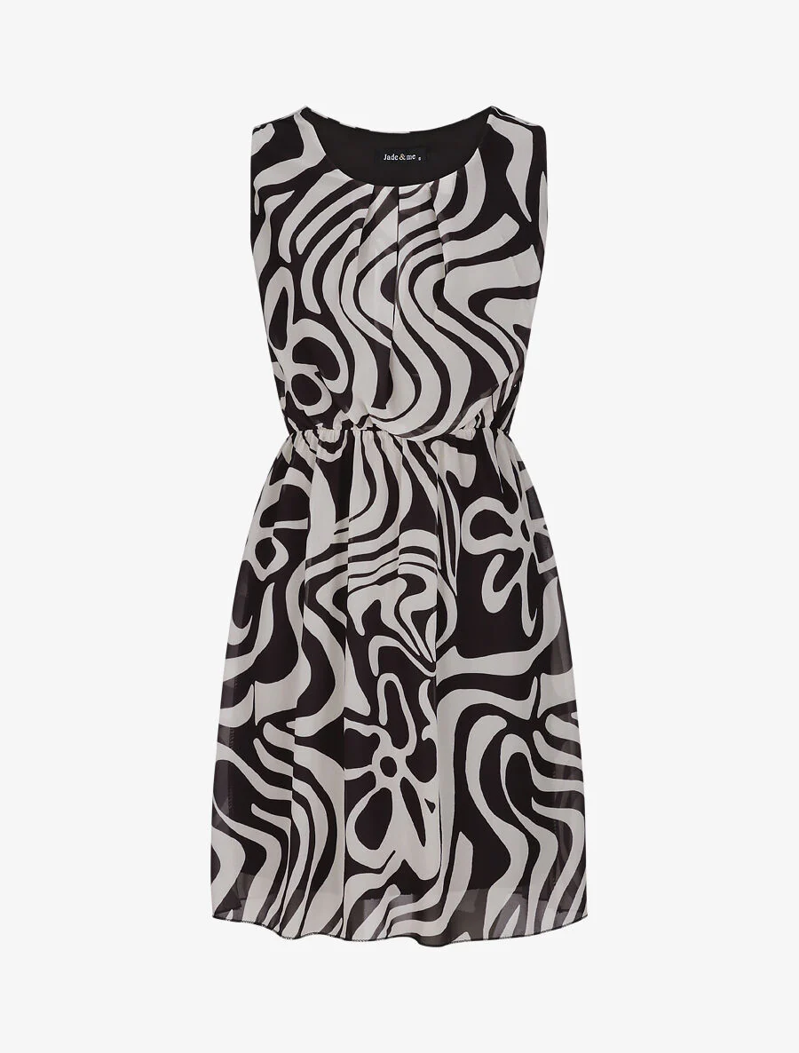 Jurk van voile met grafische print - Zwart