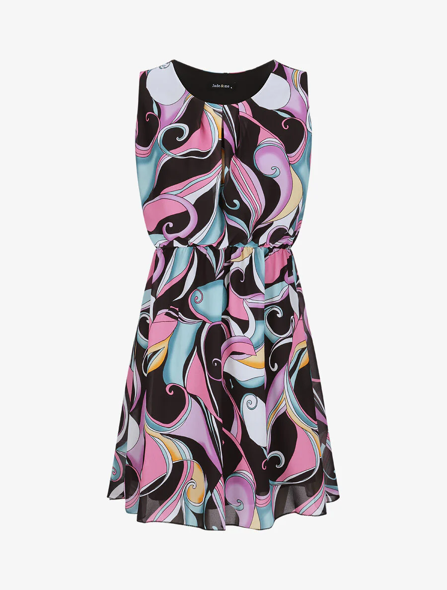 Jurk van voile met psychedelische print - Zwart