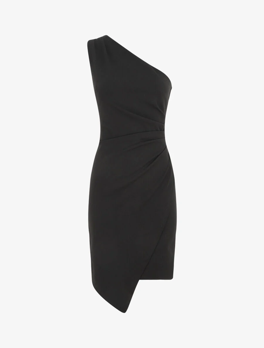 Jurk met asymmetrische schouderbandjes en gedrapeerd effect - zwart