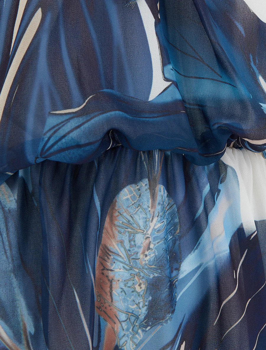 Jurk met bloemenprint en elastische taille - Marine - Image 3