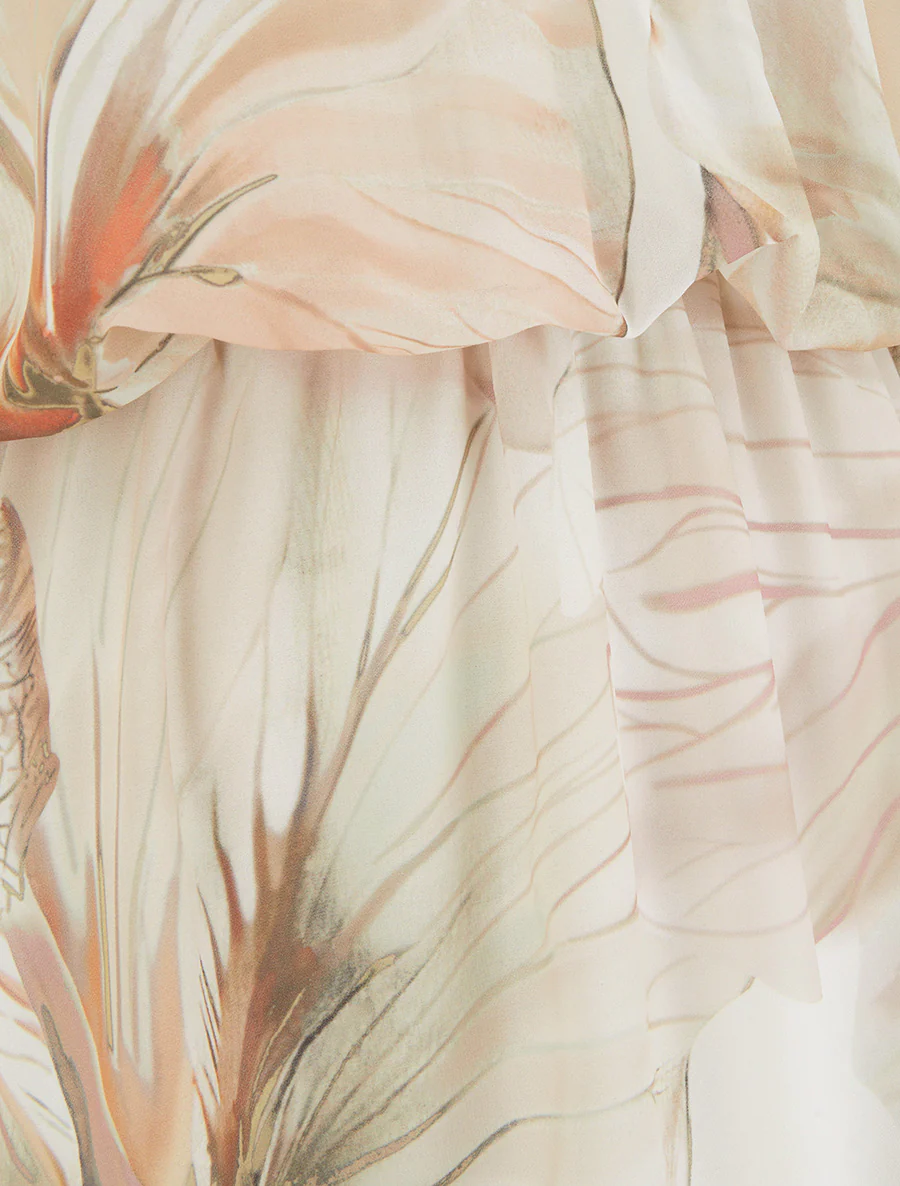 Jurk met bloemenprint en elastische taille - Beige - Image 3