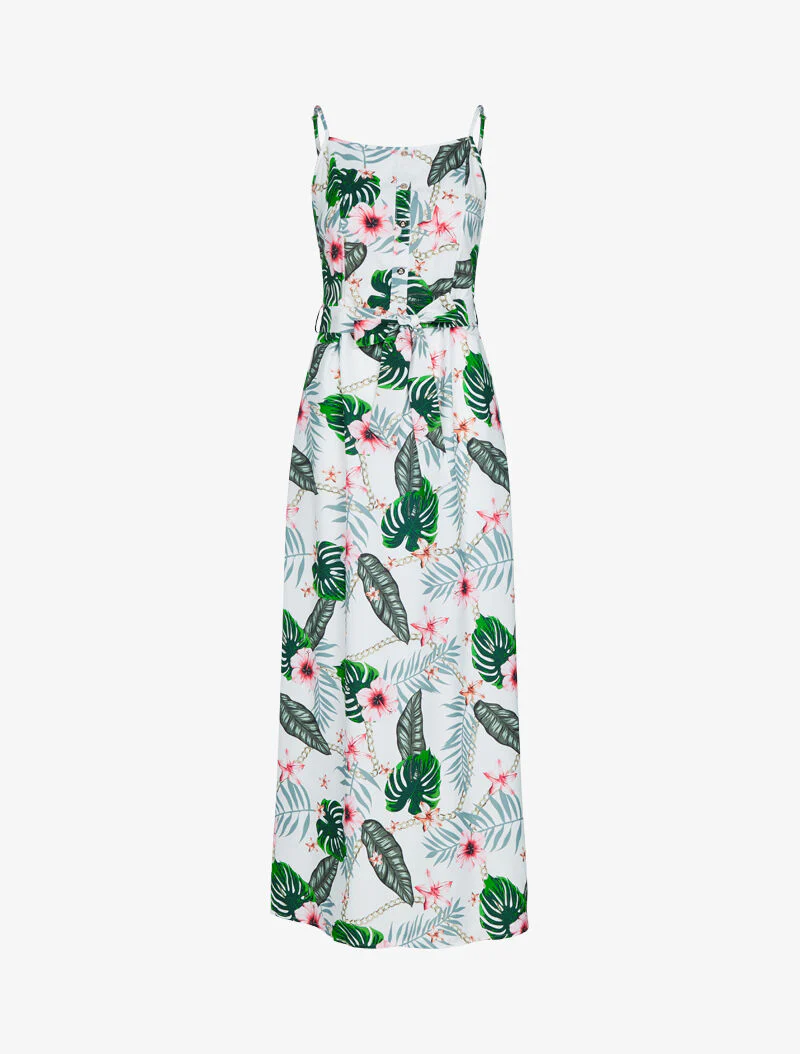 Jurk met bloemenprint en kettingen - ecru
