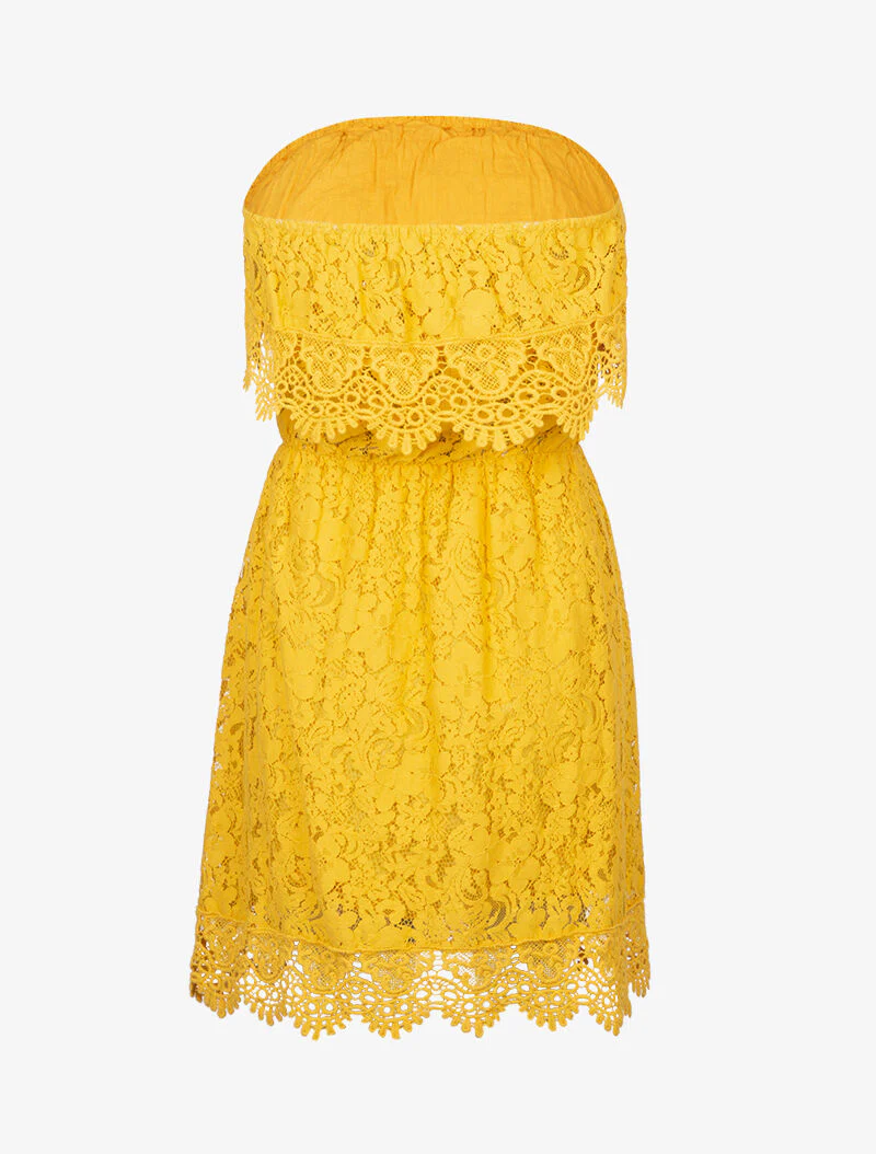 Jurk met een strapless top van haakwerk - geel - Image 3