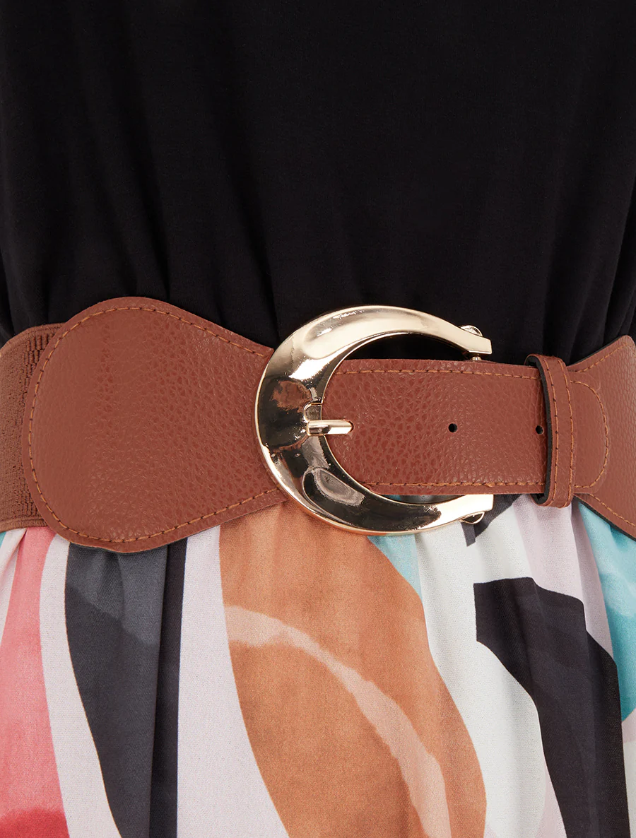 Jurk met fantasieprint en bandjes van imitatieleer - Zwart - Image 3