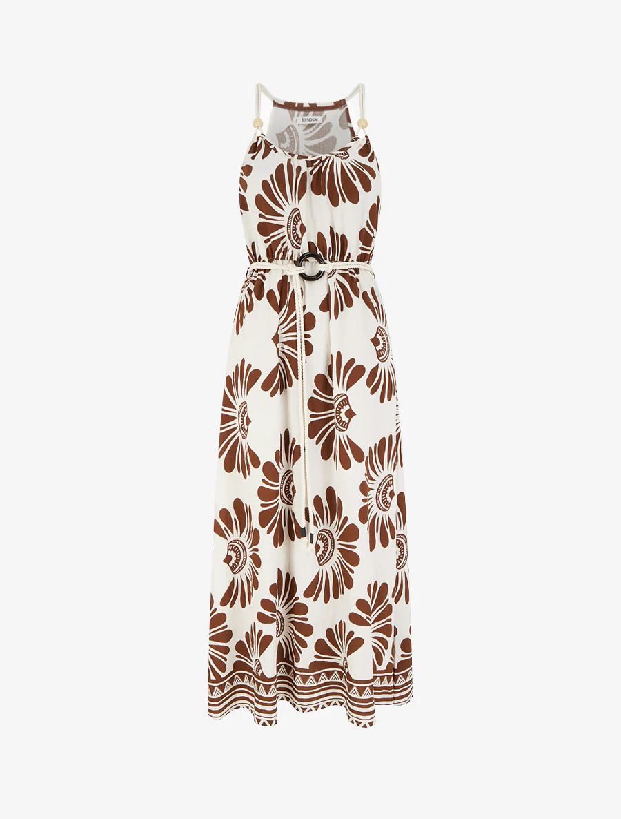Jurk met fantasieprint en koordbandjes - Bruin