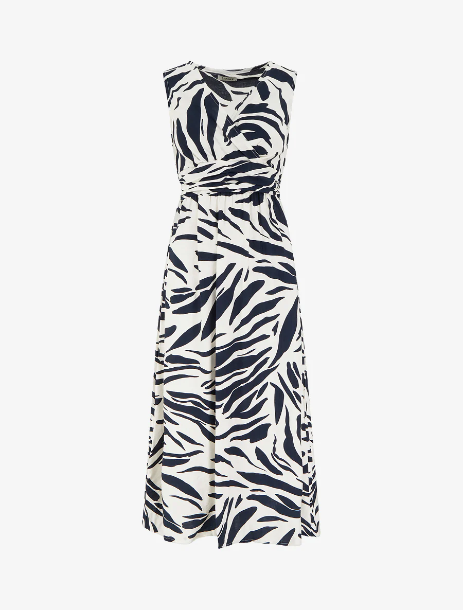 Jurk met fantasieprint en overslagkraag - Marine