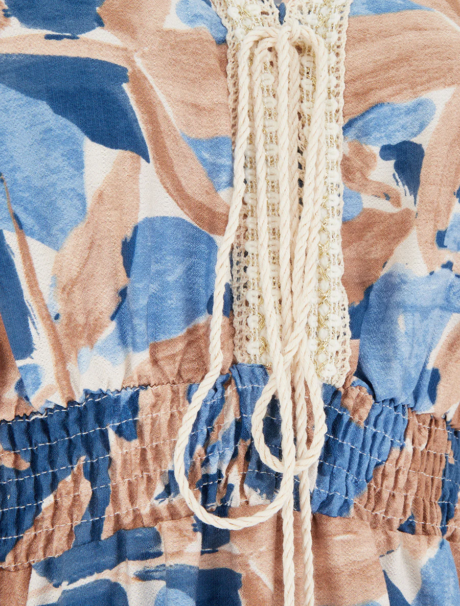 Jurk met gestileerde print en gehaakte kraag - Blauw - Image 3