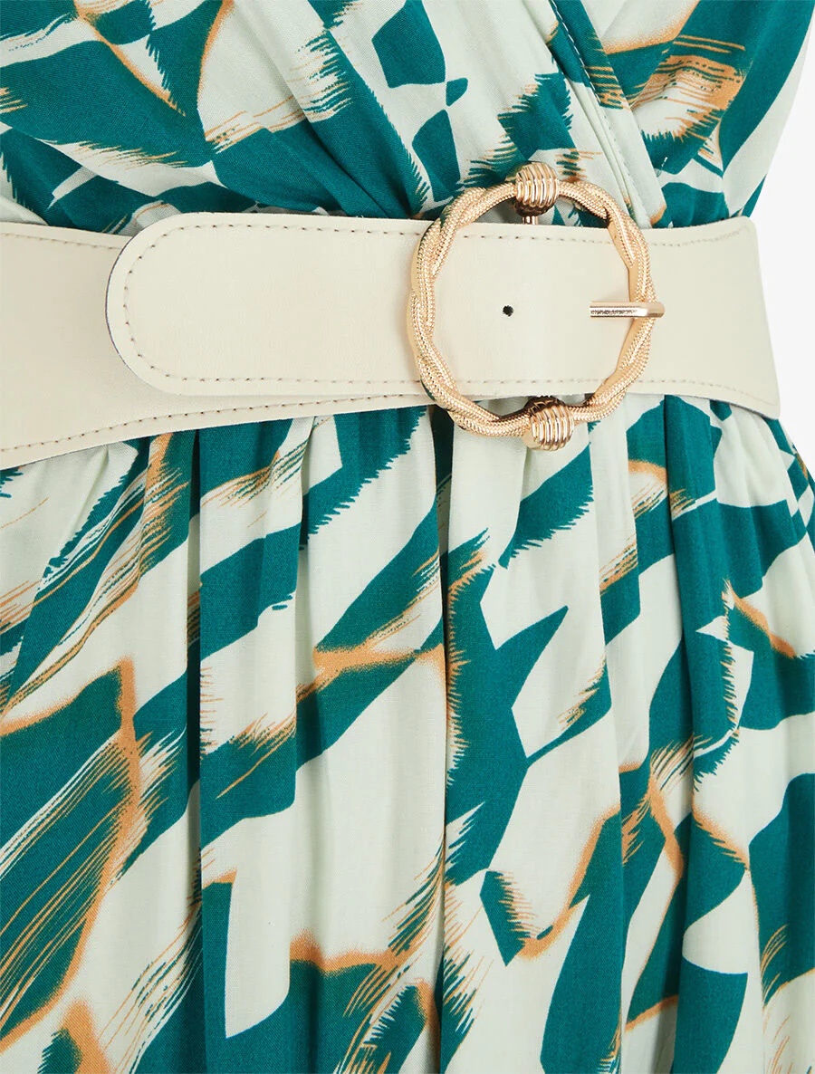 Jurk met grafische print en dunne schouderbandjes - groen - Image 3