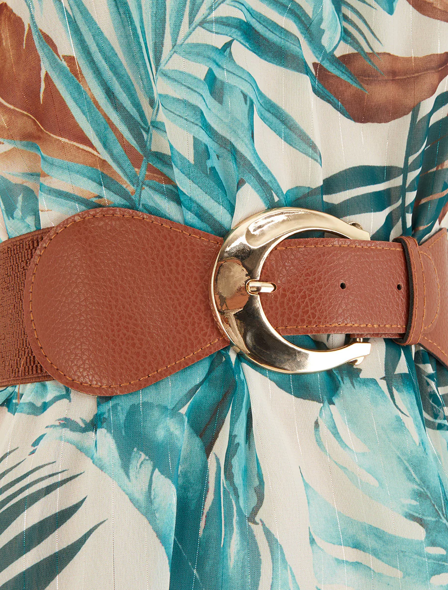 Jurk met kettingbandjes tropische print - Turkoois - Image 3