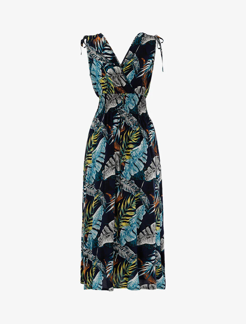 Jurk met overslagtop en tropische print - marineblauw - Image 2
