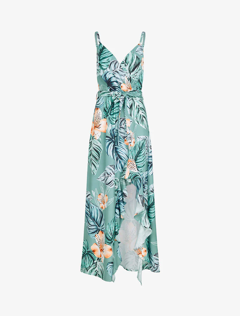 Jurk met print en gespleten zijkant - turquoise