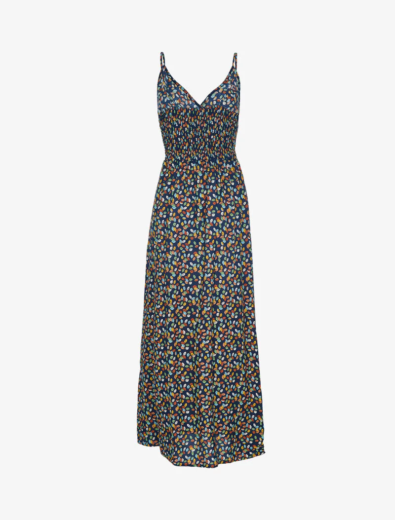 Jurk met print van kleine gekleurde bladeren - marineblauw - Image 2
