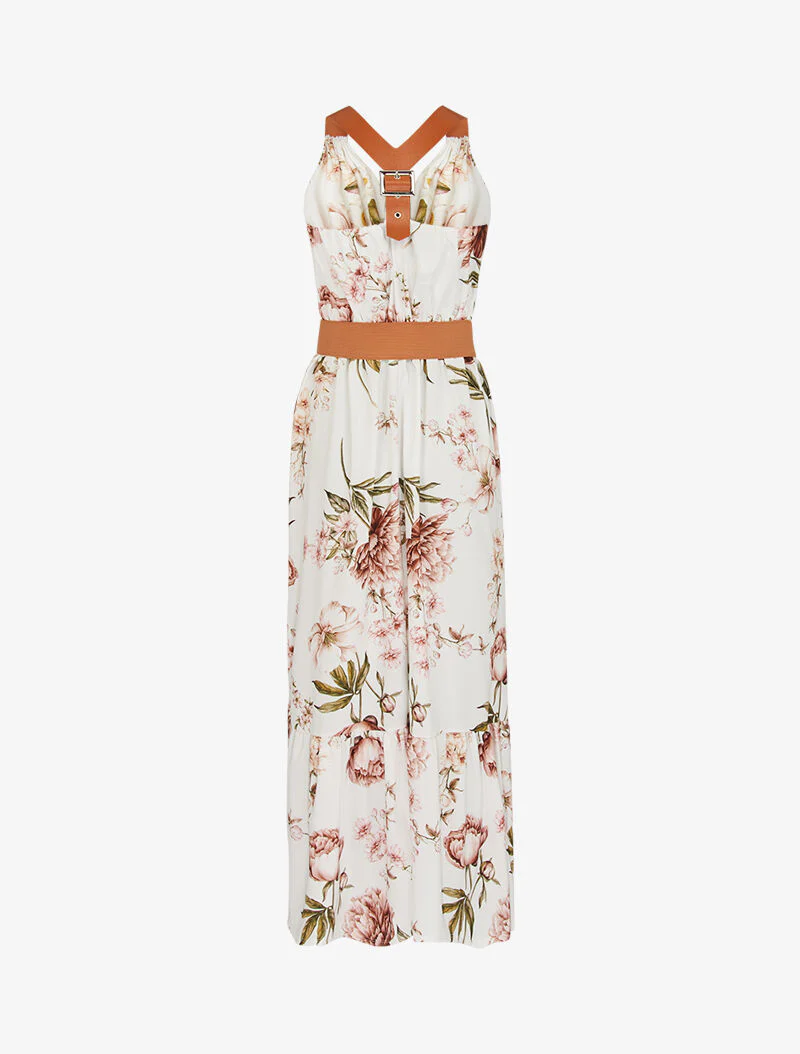 Jurk met prints en imitatiebandjes - ecru - Image 2
