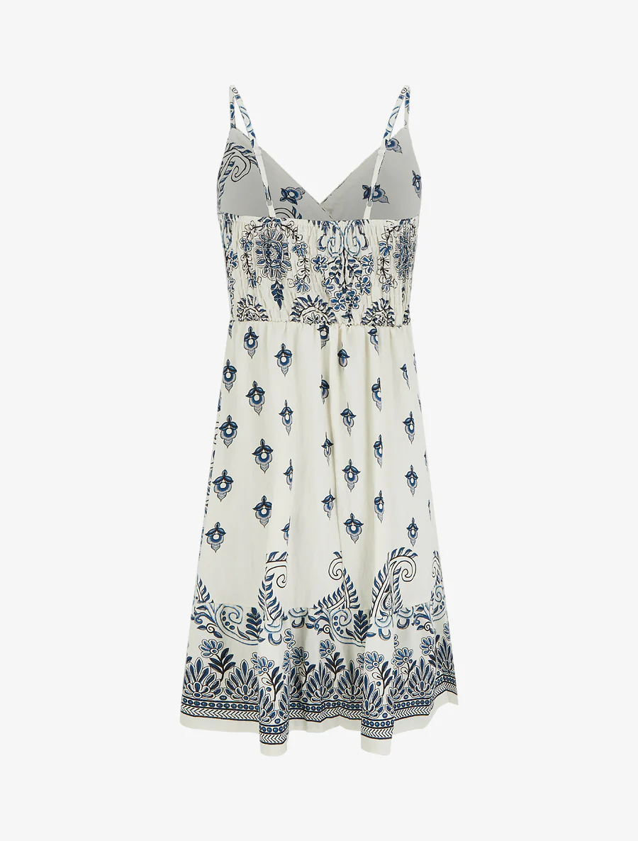 Jurk met sjaalprint en dunne bandjes - Marine - Image 2