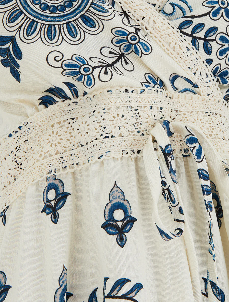 Jurk met sjaalprint en dunne bandjes - Marine - Image 3