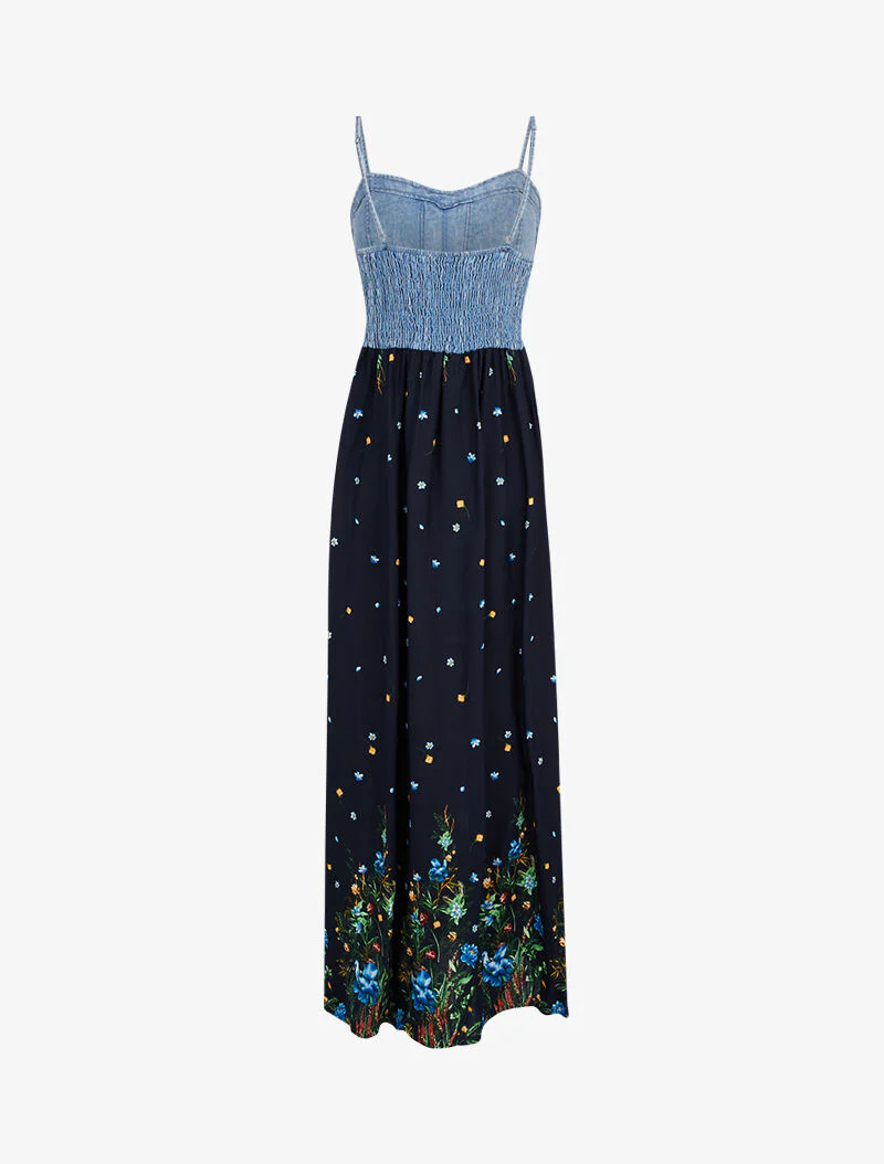 Jurk met spijkerstof effect en prints - zwart - Image 3