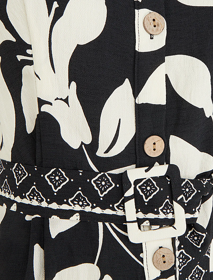 Jurk met tropische bloemenprint - Zwart - Image 3