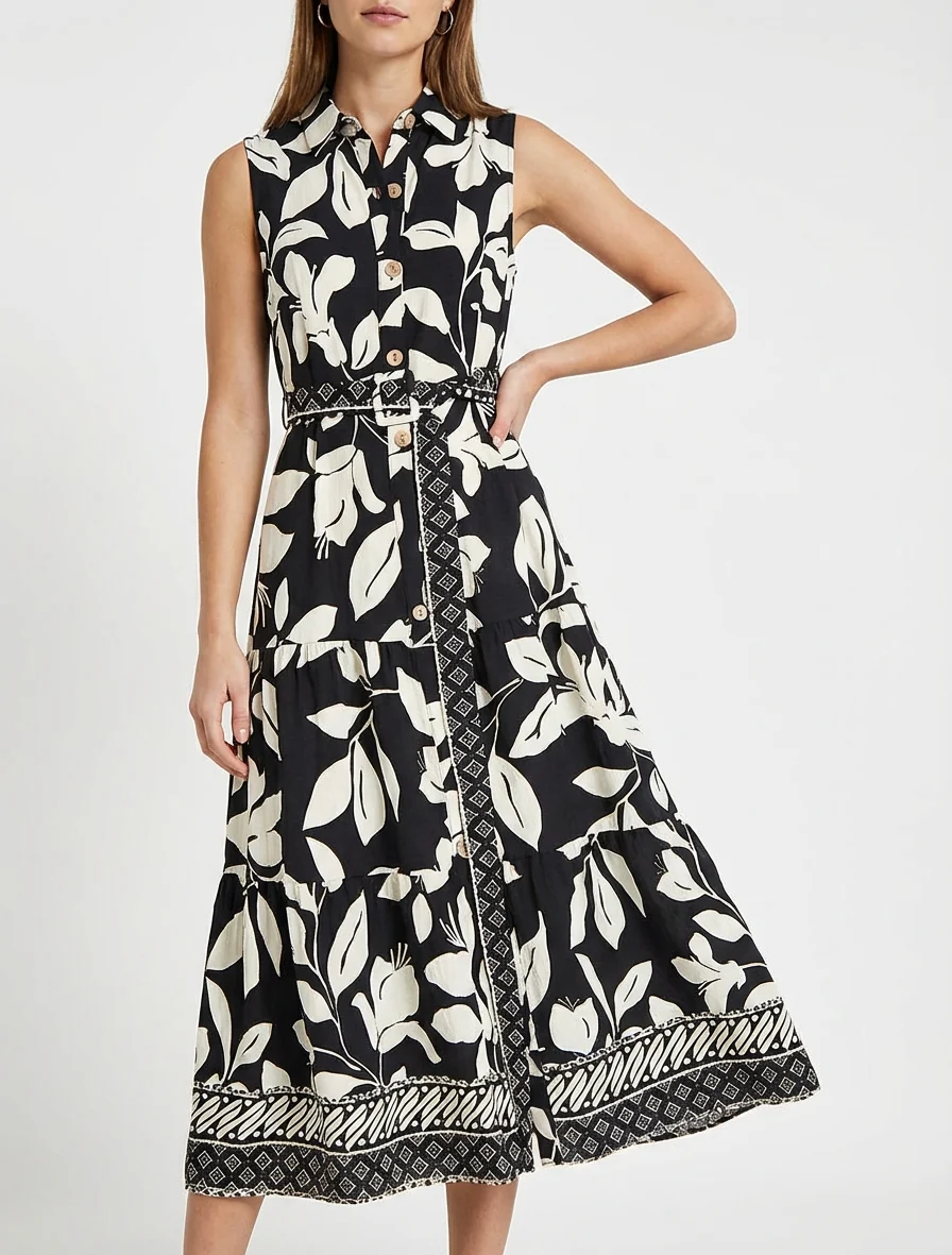 Jurk met tropische bloemenprint - Zwart - Image 4