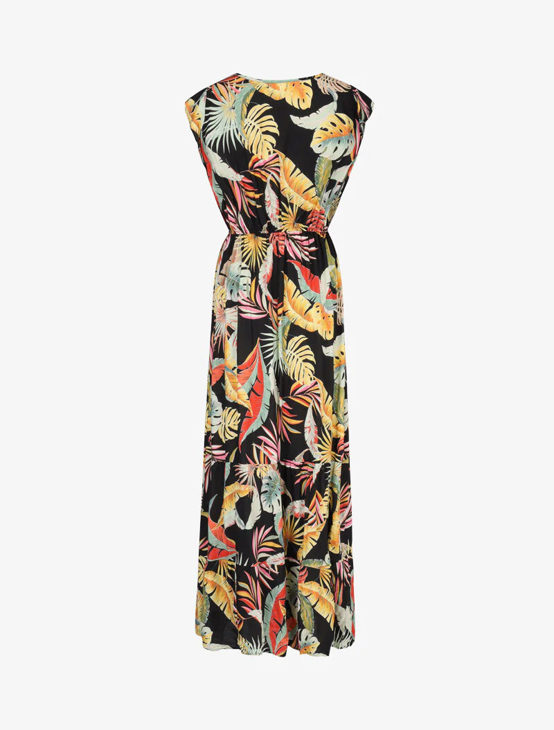 Jurk met ruches mouwen tropische print - zwart - Image 2