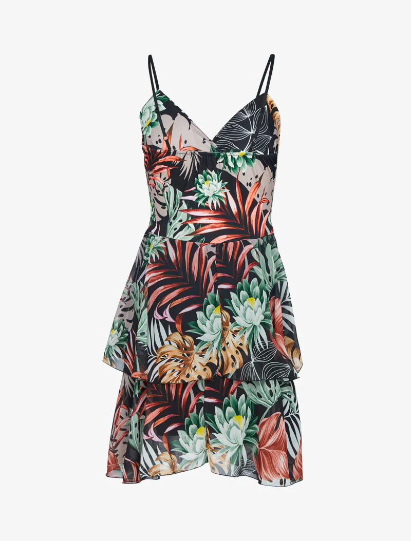 Jurk met tropische print en ruches - Zwart - Image 3