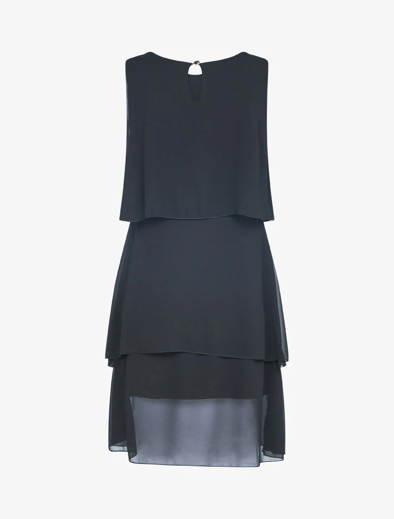 Jurk van chiffon met juweelhalslijn - zwart - Image 2