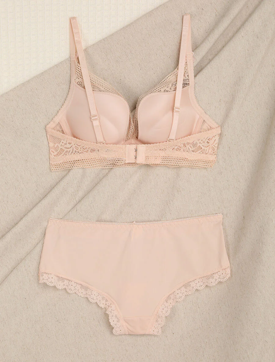 Kanten set met bloemen - Nude - Image 2